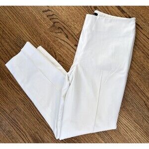 Talbots Straight High Waist Lined Cropped Dress Pants Stretch White Side Zip - 6